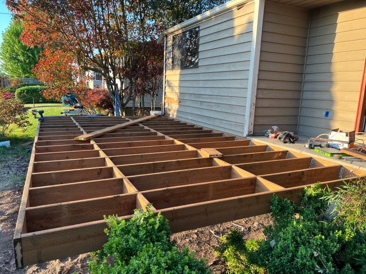 Deck joists framed out for the West Seattle view deck project