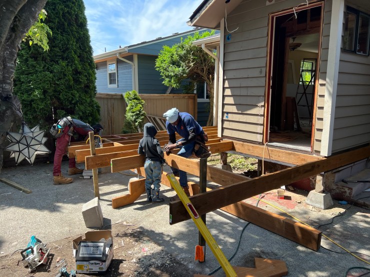 Framing the ledger and joists against the house for the West Seattle view deck